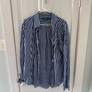 Ralph Lauren Men's Navy and White Striped Shirt